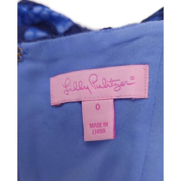 Lilly Pulitzer Kiri Dress Size 0 XS Blue Lace Peplum Lined Open Back - Picture 11 of 12